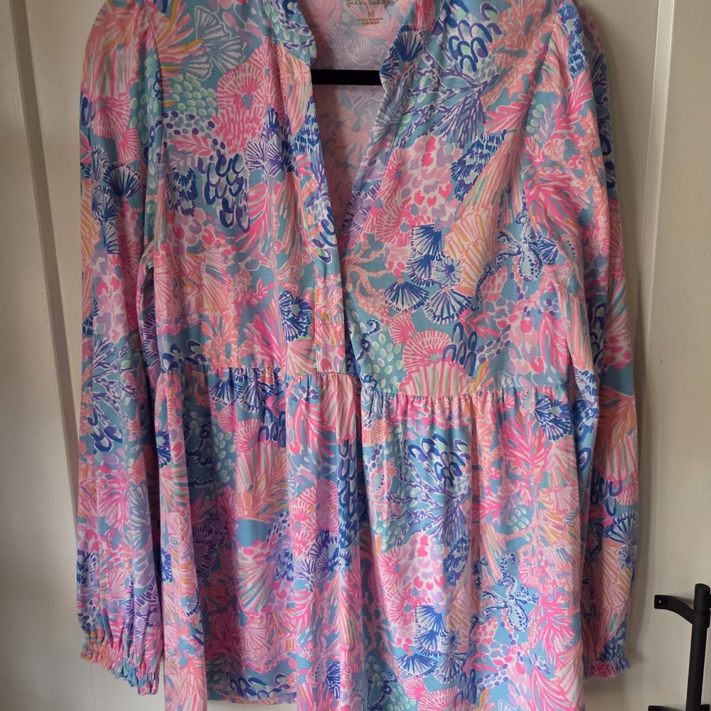 Lilly Pulitzer Women's Pink and Blue Floral Blouse